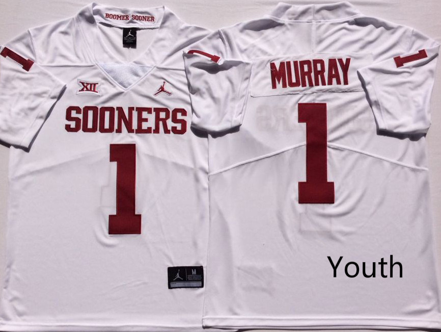 NCAA Youth Oklahoma Sooners White #1 MURRAY jerseys->youth ncaa jersey->Youth Jersey